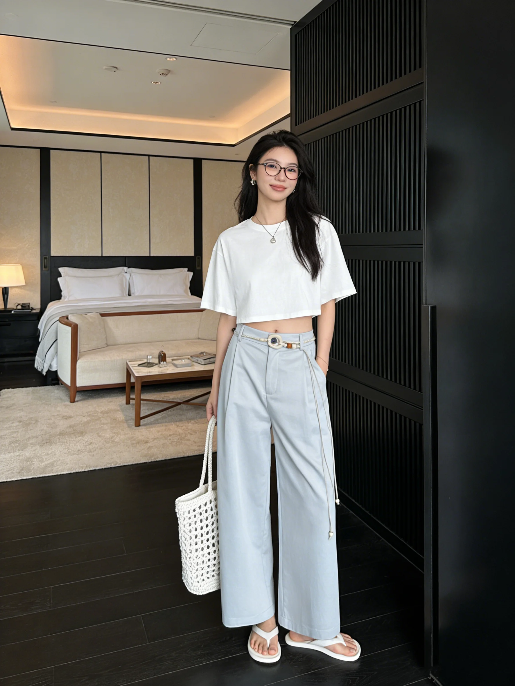 

Ele Commuter Sle Wide Leg Pants Women's High Waist Slimming Beaded Belt Casual Long Pants Spring 2026 Dra Suit