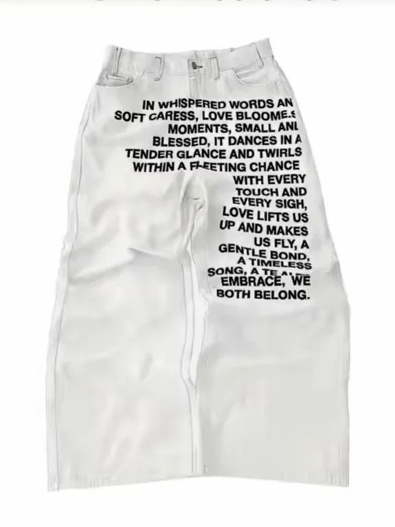 

2026 New Y2K Streetwear American Retro Hip Hop Wide Letter Print Jeans Unisex High Waist Net Printing Sporty Straight Leg Tro...