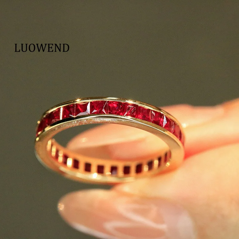 

LUOWEND 100% кольца из желтого золота 18 карат, женская мода, простой стиль, 2,20 карата, обручальное кольцо с натуральным рубином, ювелирные изделия с высоким драгоценным камнем