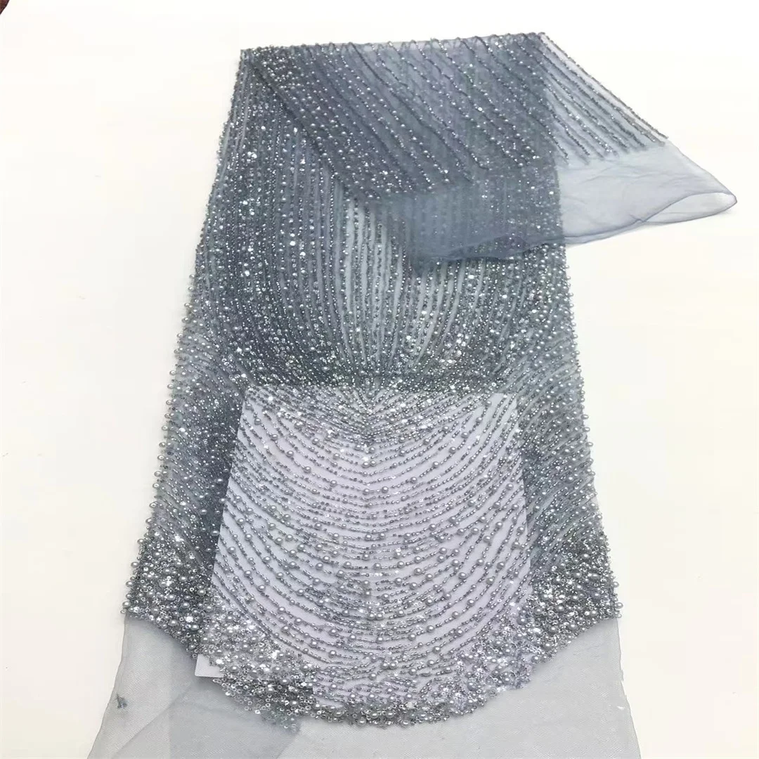 

Evening Gown Crystal Accessories Mesh Wedding Dress Fabric Full Beaded Sequin Lace Embroidered Diamond Material