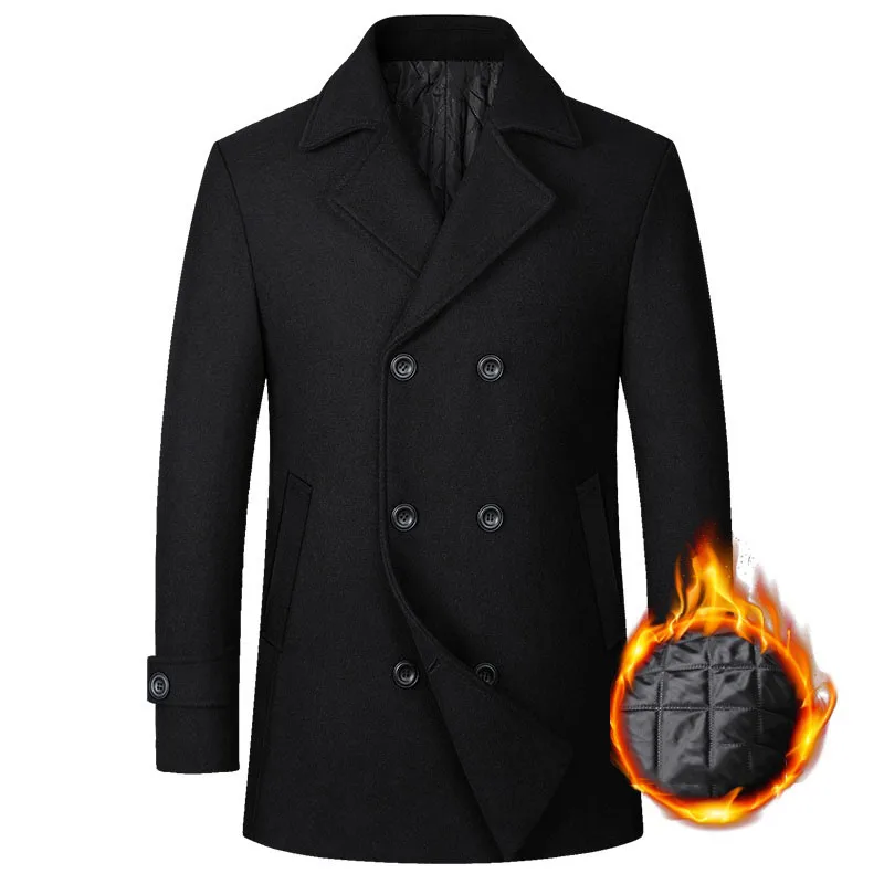 New Winter Wool Coat Slim Fit Jackets Mens Casual Warm Outerwear Double-breasted Lapel Jacket Coat Men Pea Coat DROP SHIPPING