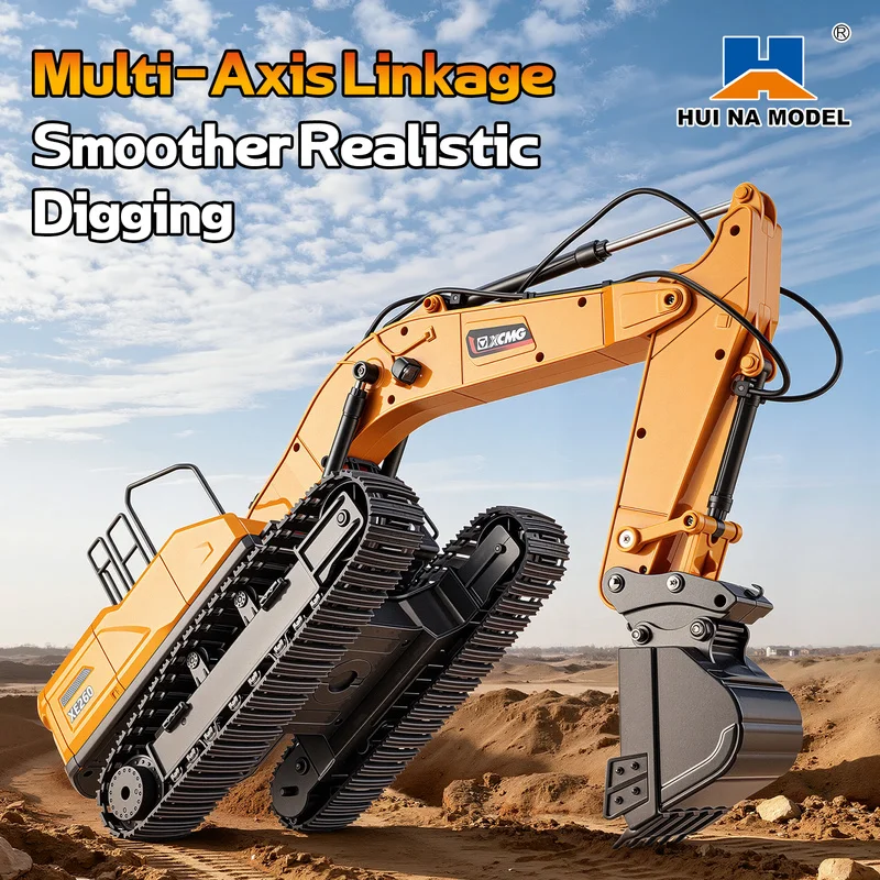 Huina 1/18 Xe1260 Electric Rc Excavator Remote Control Digger 600 Degree Rotation Model Metal Bucket Light Sound Vehicle Car Toy