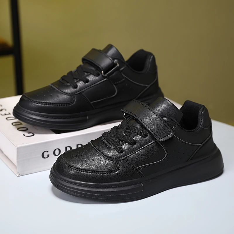 Weiße Leder-Kinderschulschuhe, lässige modische Turnschuhe für Jungen und Mädchen, weicher Boden, rutschfeste Outdoor-Sporttrainer – Detail 5