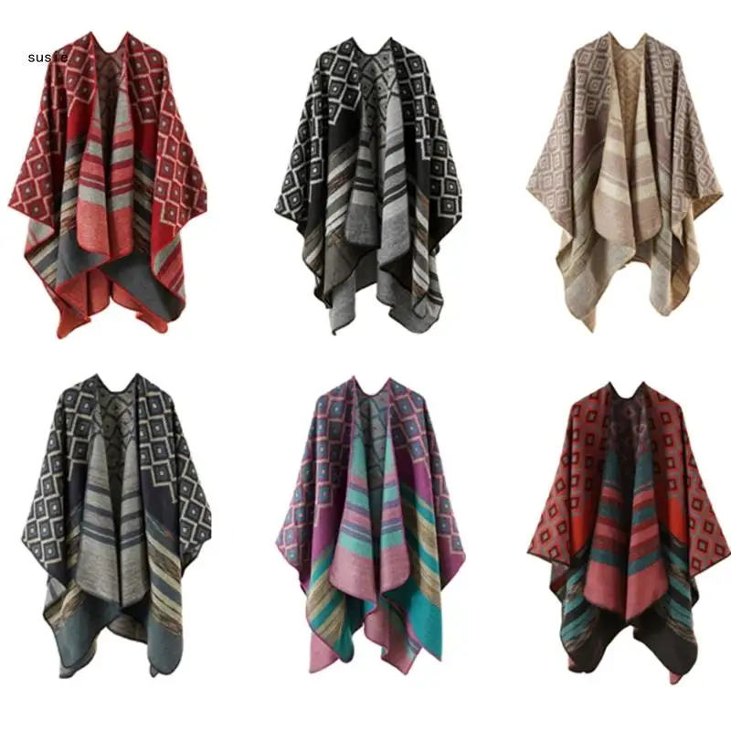 

X7YA Bohemian Poncho Ethnic Shawl Sweater Geometric Flower Cloak Poncho Capes Coat