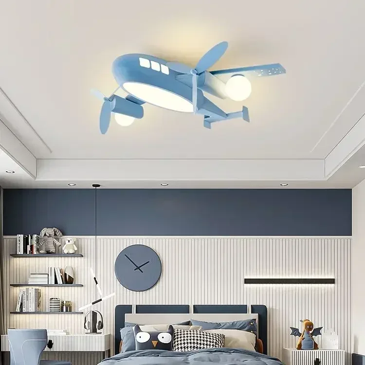Creative airplane minimalist modern electric fan pendant light cartoon bedroom fan light