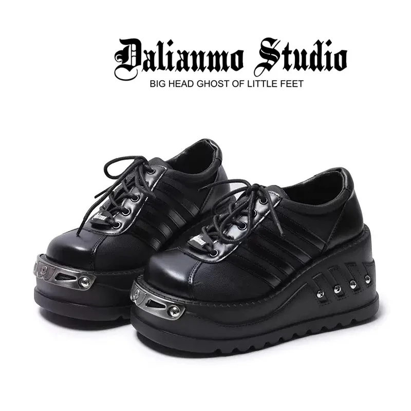 

Punk Sle Metal Thi Bot Women's oes Gothic Subculture Small Leather Flats Platform Head oes Heightening round Toe