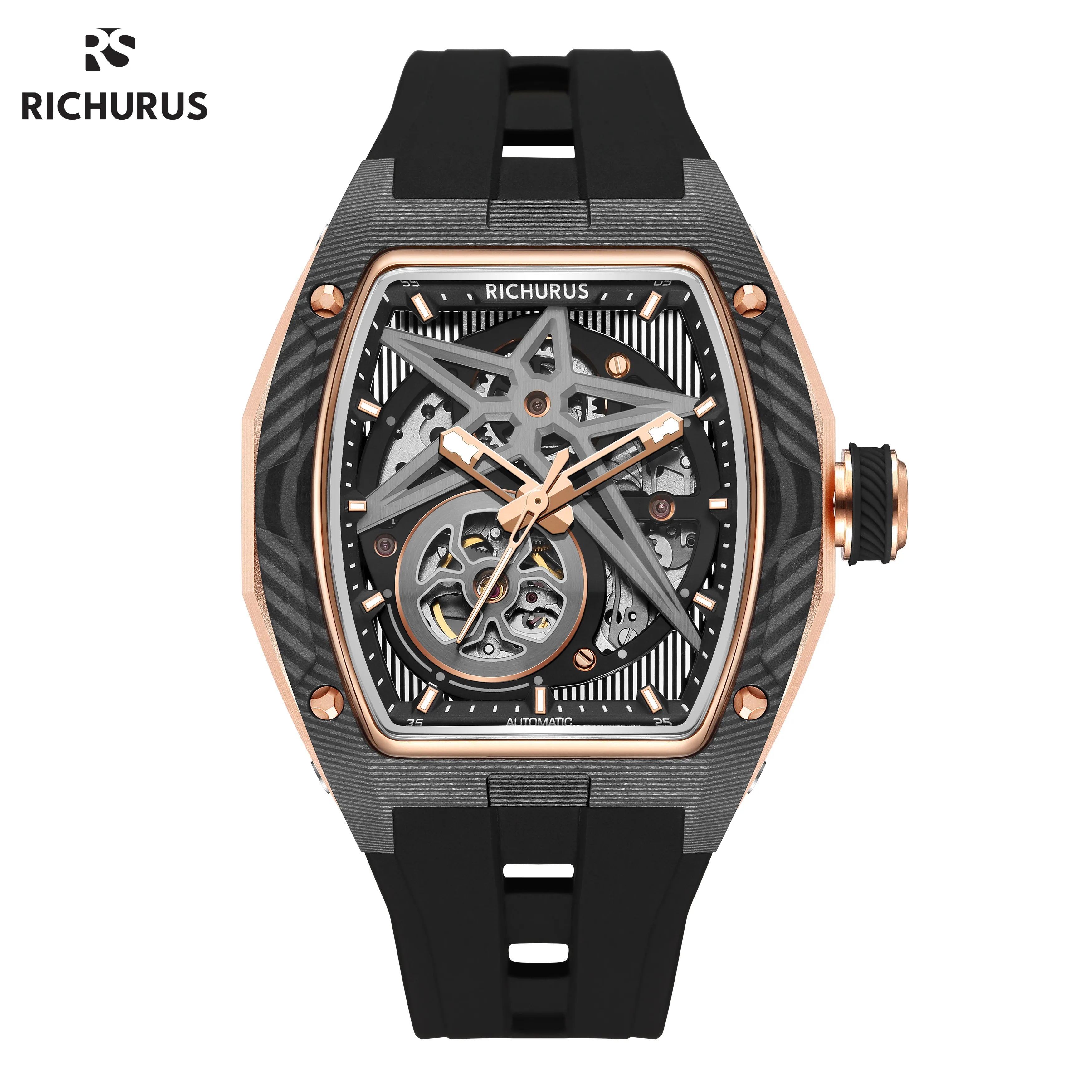 New Luxury Brand Mechanical Business Watch Men Tonneau Hollow Automatic Watches Clock Waterproof Stainless Steel Case Wristwatch