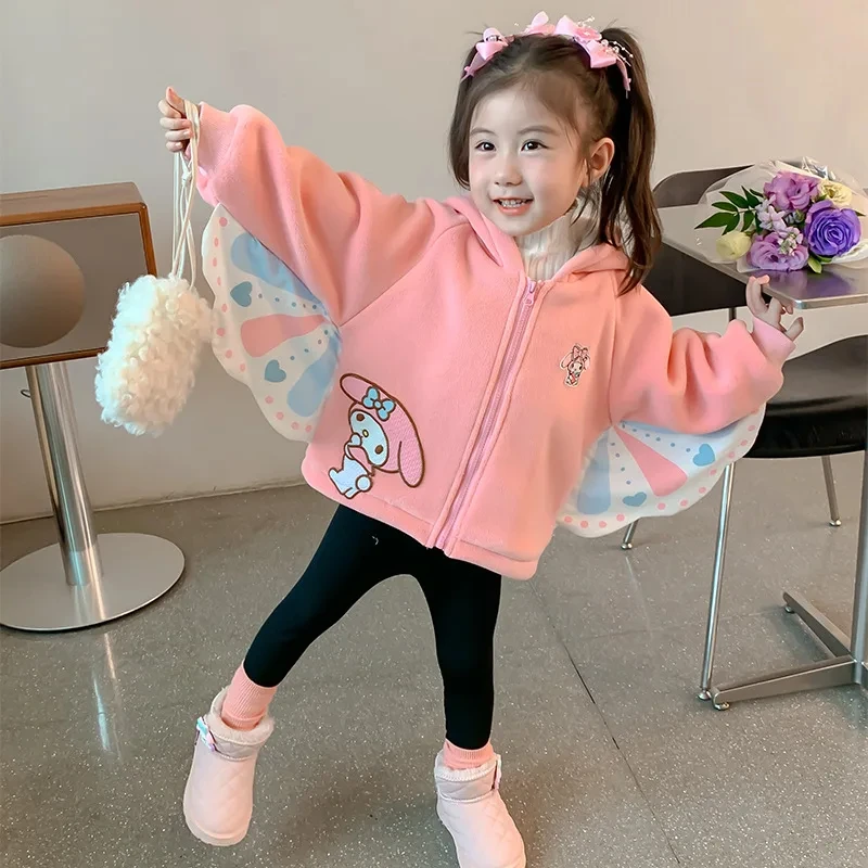 

Sanrioschildren's Coat Cartoon Kuromi My Melody Hello Kitty Autumn and Winter Style Girl's Style Princess Hooded Coat Hoodie