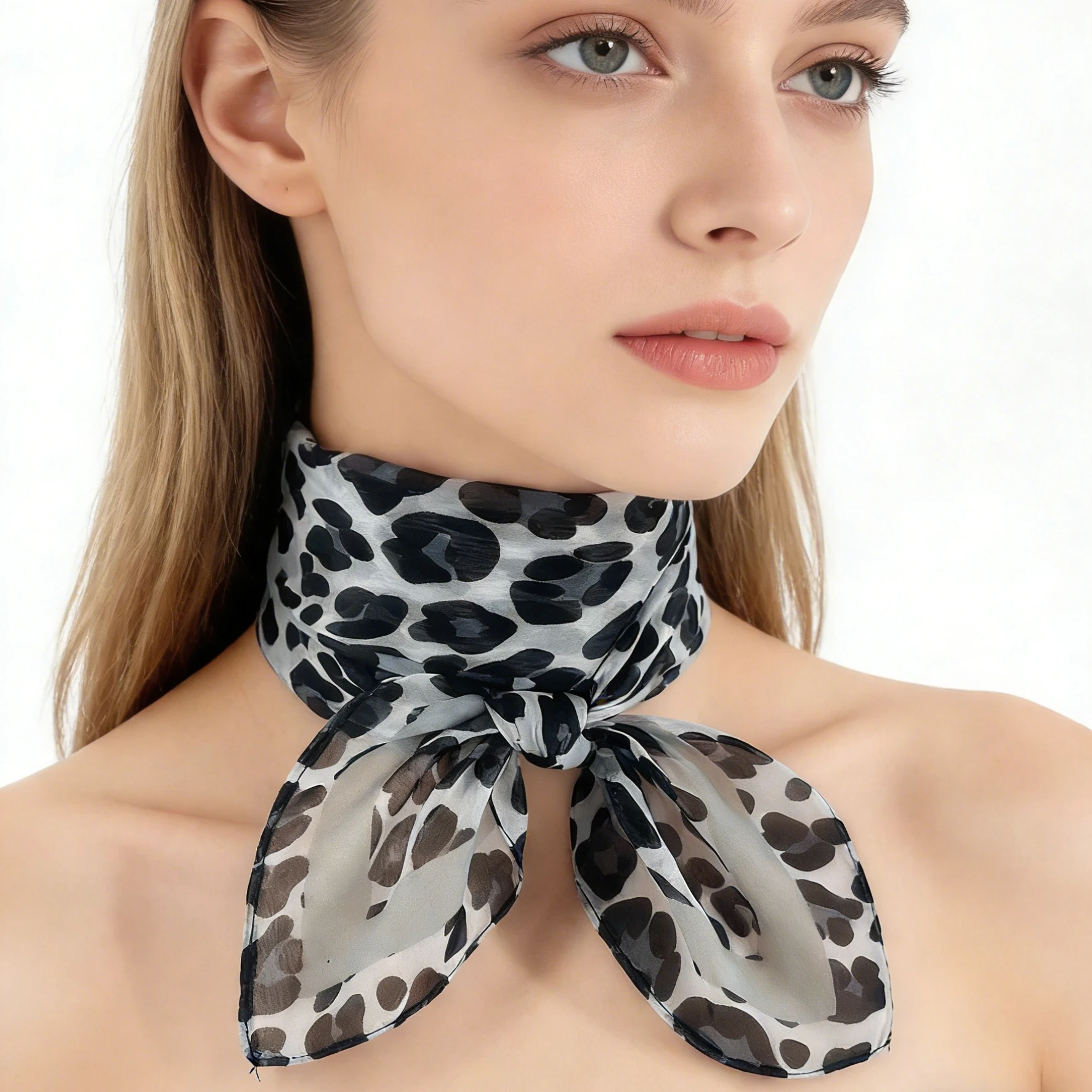 Quadratischer Schal mit Leopardenmuster aus Chiffon, weicher, dünner, leichter Schal aus Kunstseide, glatt, elegant, Damenmode, Halstuch, täglich, dekorativ – Detail 4