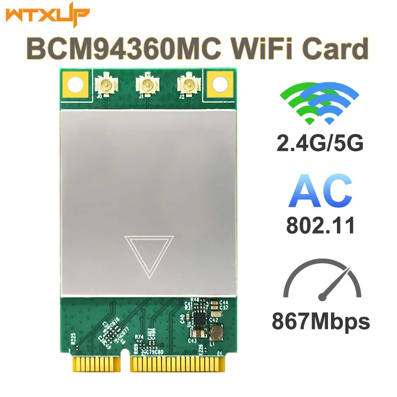 

BCM94360MC 802.11AC 1300Mbps Dual Band WIFI Wireless Full Height mini PCI-E laptop Card BW1360-PCIE for hackintosh MAC OS