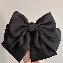 Elegant Bow Ribbon Hair Clip Fashion Simple Solid Satin Spring Clip Hair Pin Retro Headband With Clips Girls Hair Accessories