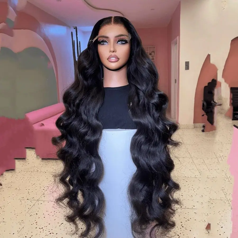 40-дюймовая объемная волна 13x4 13x6 HD Прозрачные кружевные фронтальные парики из натуральных волос Предварительно выщипанные с детскими волосами 200% парик из человеческих волос для женщин