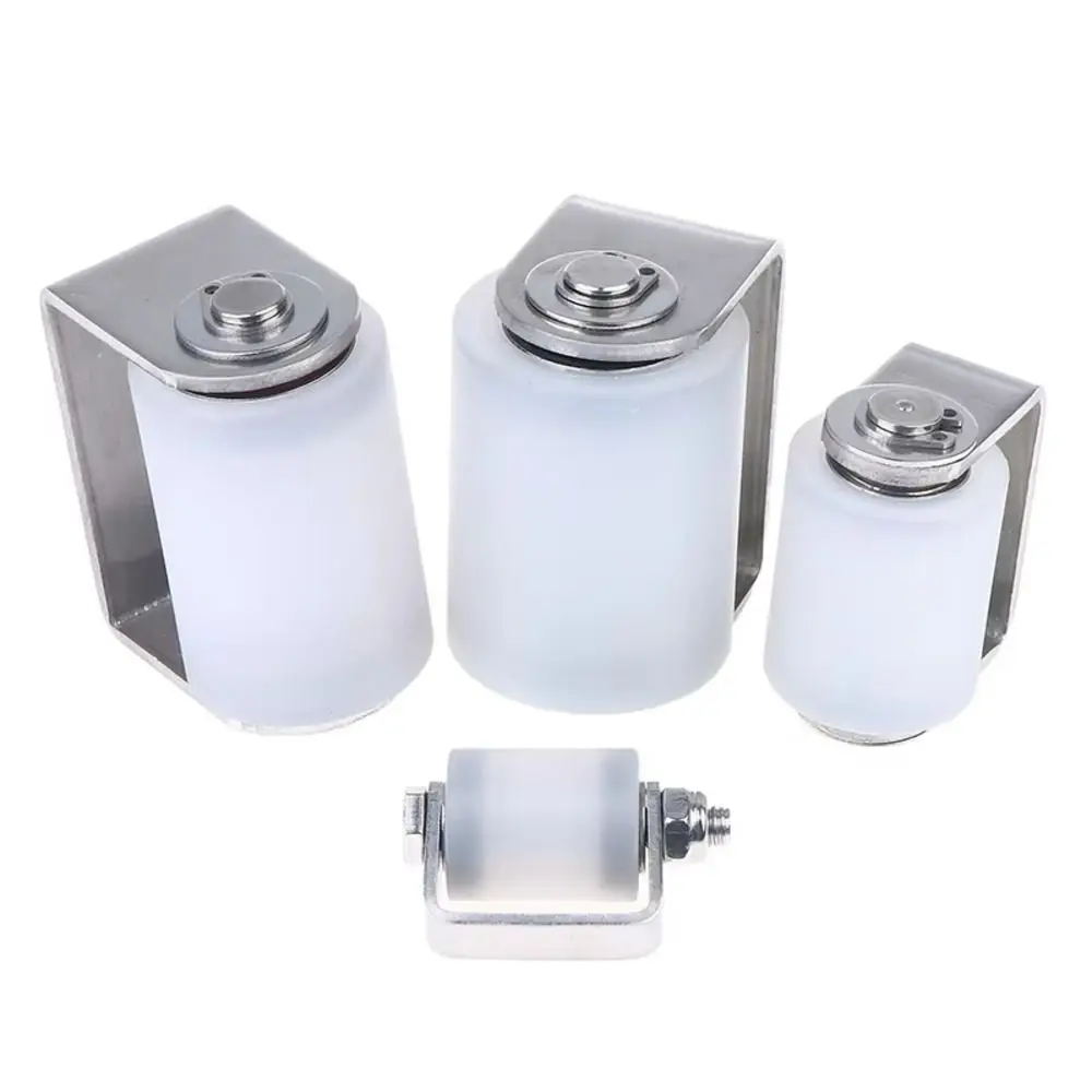 1Pcs 201 Stainless Steel Mobile Door Pulley Nylon Solid Ball Bearing Perforated Bracket Guide Wheel Rust Proof Silent Operation