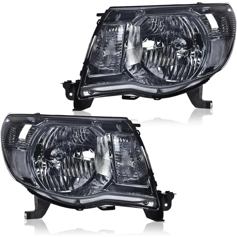 

Headlights Assembly Compatible with Tacoma 2005-2011 Bumper Headlamp Smoke lens Chrome Housing Clear Reflector Pair