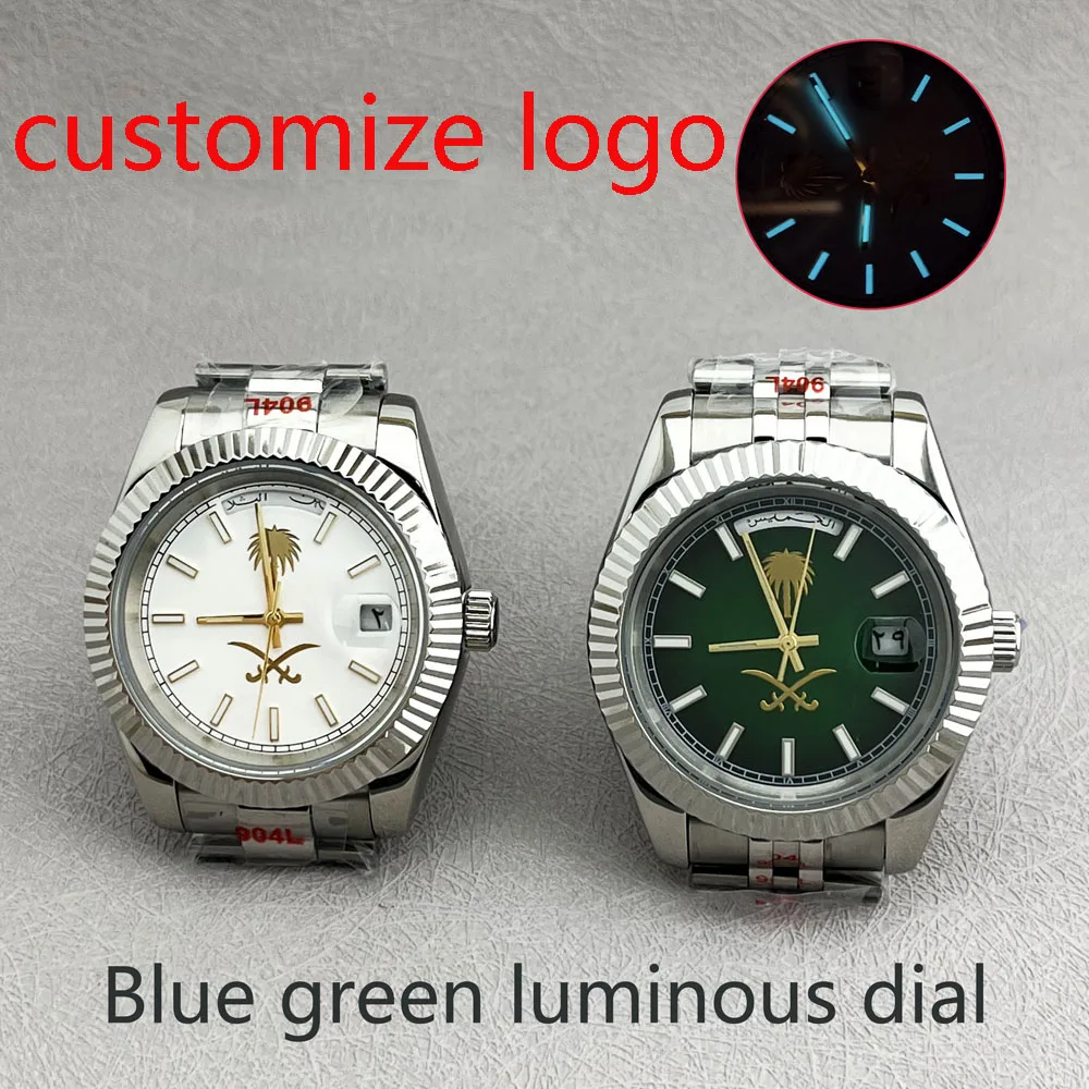 Мужские часы арабский 8285, 40 мм, с автоматическим механизмом Miyota 8285, датой, ладонью и двумя скрещенными мечами, металлическим логотипом, можно настроить логотип