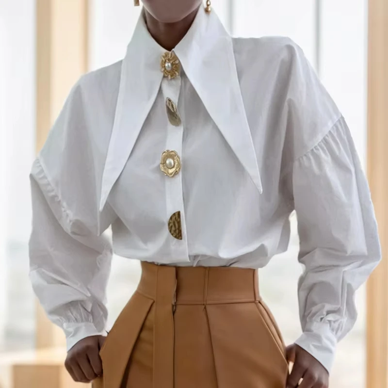 

Spring Fashion Long Sleeve Shirt Pointed Collar Office Lady Blouse Office Women Shirts Turn Down Collar Loose Clothing
