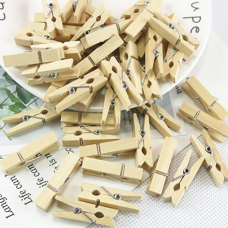 Mini 25mm Natural Wooden Clips Photo Clips Clothespin Clothes Folder Wedding Party Wooden Clip Clips Pegs Dropshipping 100 Pcs