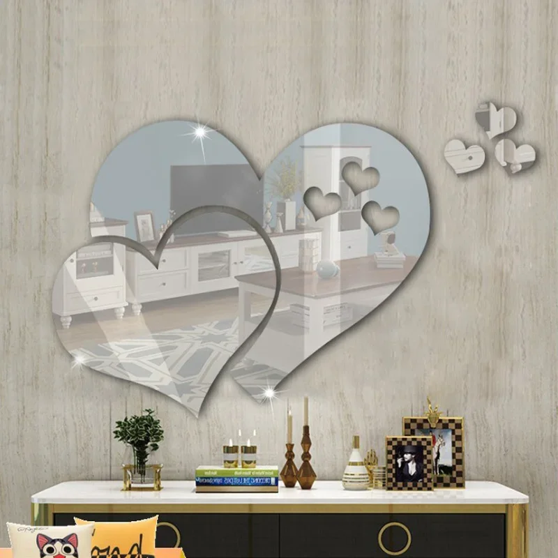 3D Mirror Wall Sticker DIY Love Heart Acrylic Wall Stickers Living Room Home Decoration Accessories adesivo de parede