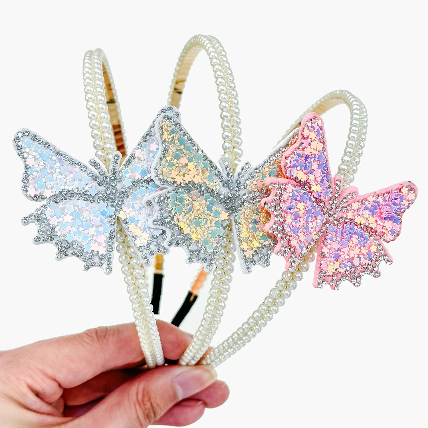 Fashion Girls Sequin Butterfly Hairbands Pearl Retro Hairhoop New Elegant White Pearl Headbands for Women Headdress Accessories