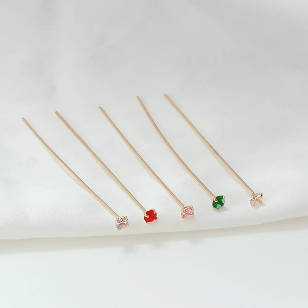 14K Gold-encrusted Water Diamond T-shaped Needle Earrings Hanfu Hairpin Accessories DIY Handmade Jewelry and Accessory Materials