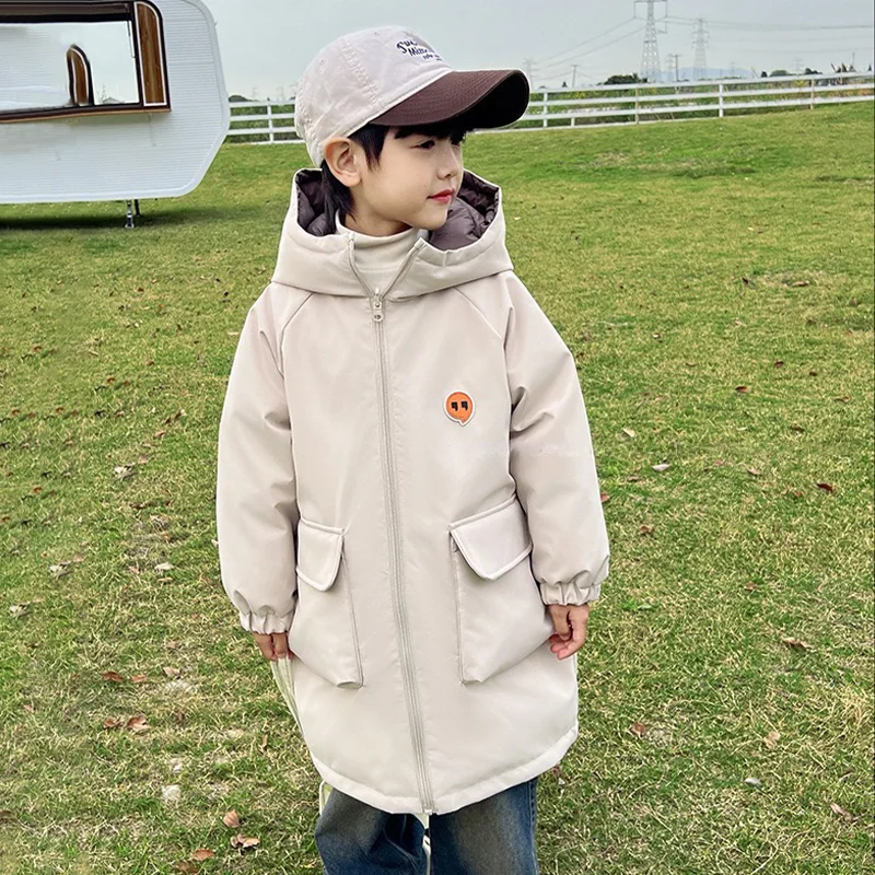 Autumn Winter Boys Reversible Long Hooded Parka Jacket 2-12 Years Kids Windproof Waterproof Thick Warm Down Cotton Coat