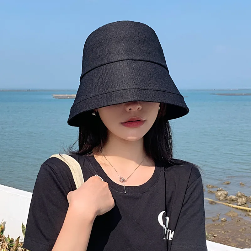 Korean Spring Autumn Solid Color All-Matching Women's Japanese-Style and Internet-Famous High Quality Bucket Hat S