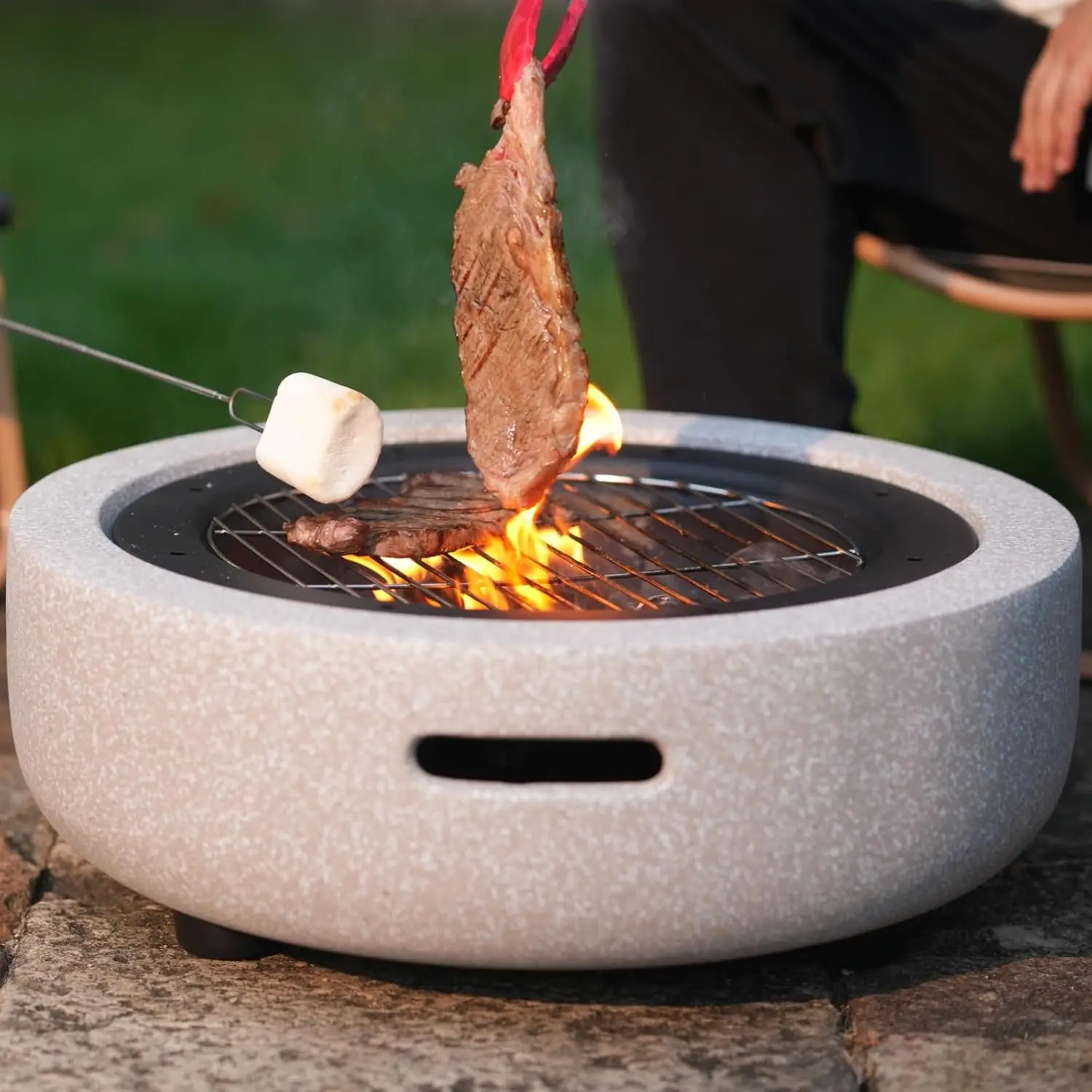 Round Outdoor Wood Burning Fire Pit 3-in-1 BBQ Grill & Heater, Customized