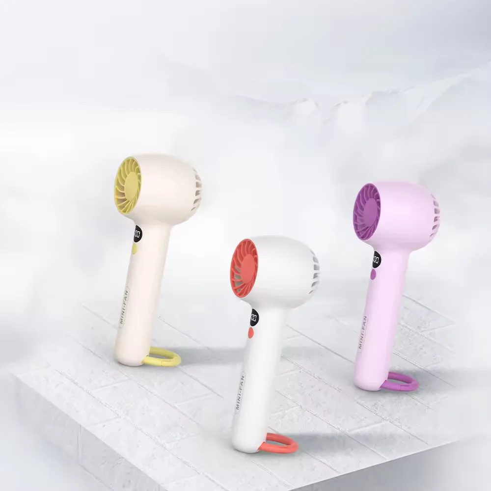 Mini Handheld USB Fan Portable Silent Rechargeable Air Cooling Fan Air Cooler Carabiner Outdoor Travel LED Digital Display