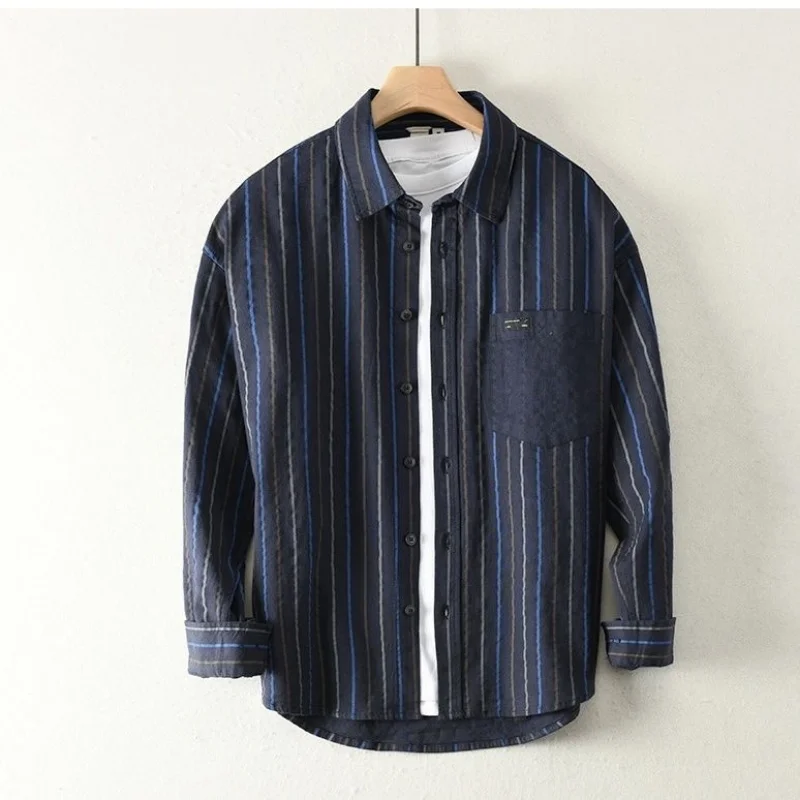 

Casual Loose Striped Long Sleeve Shirt For Men Trendy Layering Outfit