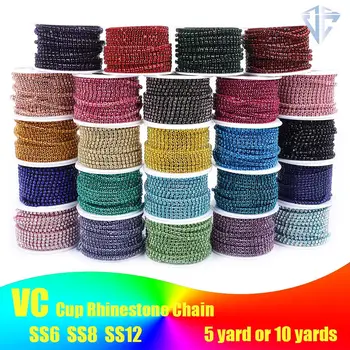 Crystal10 Yard Strass Trim Pietra Coppa Catena Oro Diamante Strass Applique Decorativa Finiture di Cristallo Per Abiti