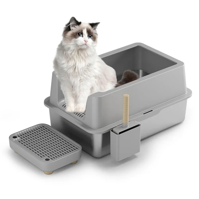

OEM Stainless Steel Cat Box Easy Cleaning Large Semi-Enclosed Cat Toilet Pet Box