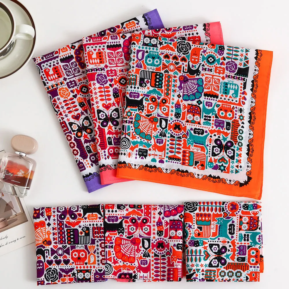 Pañuelo fino suave y cómodo de algodón puro para mujer, toalla de mano portátil con estampado nostálgico antigua, 43cm, 3/6 Uds.