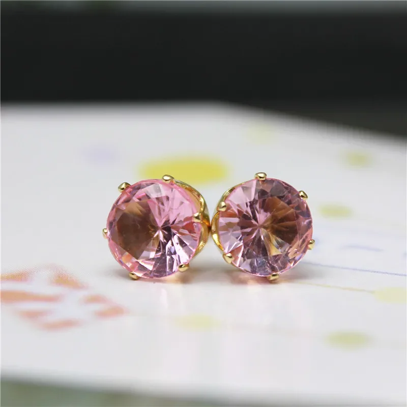 Simple and Fashionable Gold-plated Earrings Multicolor Temperament Round 8MM Flash Acrylic Imitation Zircon Earrings for Women