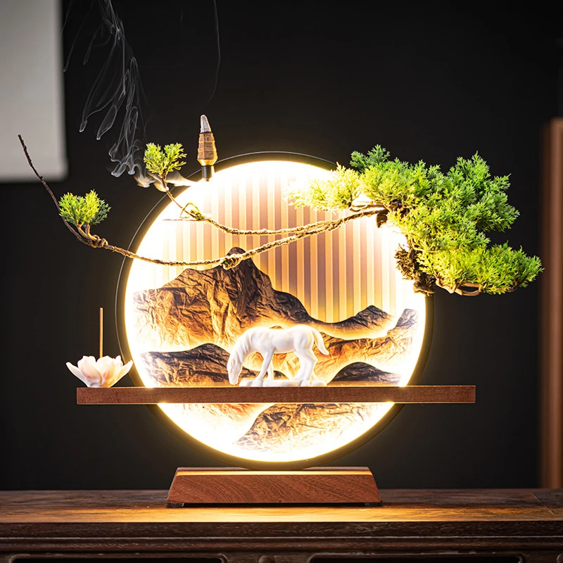 New Chinese-Style Lamp Ring With Reverse-Flow Incense, Ceramic Horse Ornament, Zen-Inspired Creative Piece For Office, Home, Tea