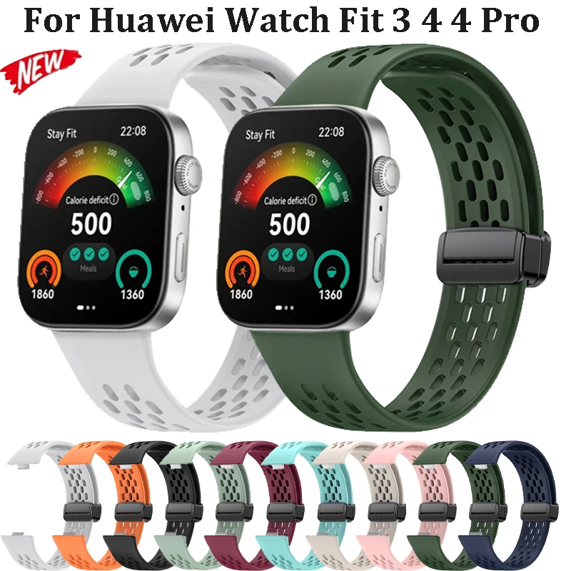Silikonarmband für Huawei Watch Fit 3 4, Sport, atmungsaktiv, bequem, magnetische Schnalle, Armband für Huawei Watch Fit 4 Pro Correa