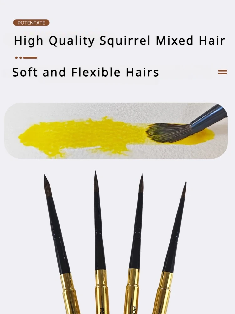 Imagem -02 - Esquilo Hair Artist Paintbrushes Grupo Bronze Redondo Destacável Portátil Viagem Aquarela Guache Acrílico Pcs