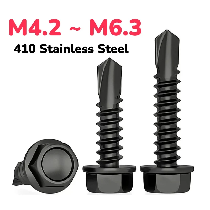 Black 410 Stainless Steel Hex Washer Head Self Drilling Screw External Hexagon Self-drilling Screws M4.2 M4.8 M5.5 M6.3