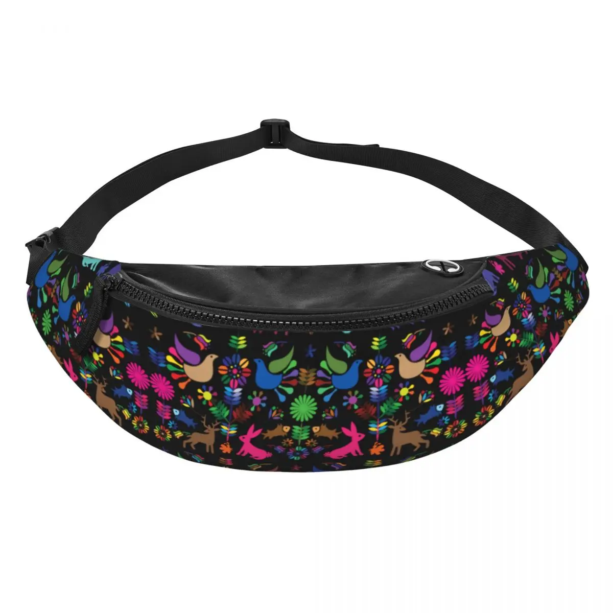 Custom Fashion Mexican Flower Otomi Birds Pattern Fanny Pack Men Women Cool Crossbody Waist Bag for Running Phone Money Pouch
