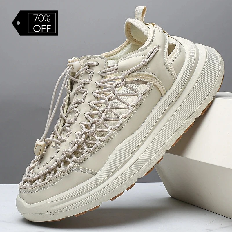 

Summer Hand-woven Couple Sandals Brand Designer Men Sandals High Quality Men's Flat Casual Shoes Outdoor Thick Bottom Sandals