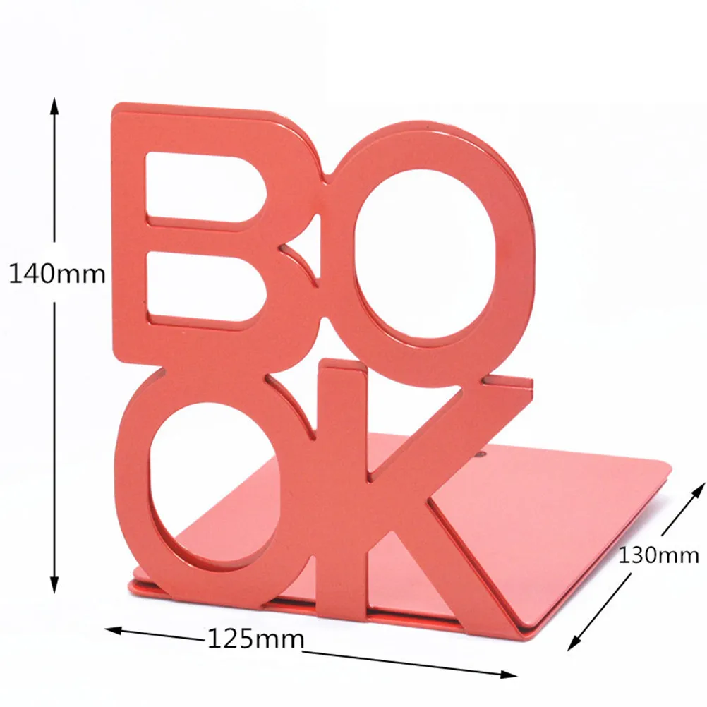 4pcs Creative Metal Bookends Simple Design Black Red Each Polished Edge For Office Home Study Room Tabletop Organization