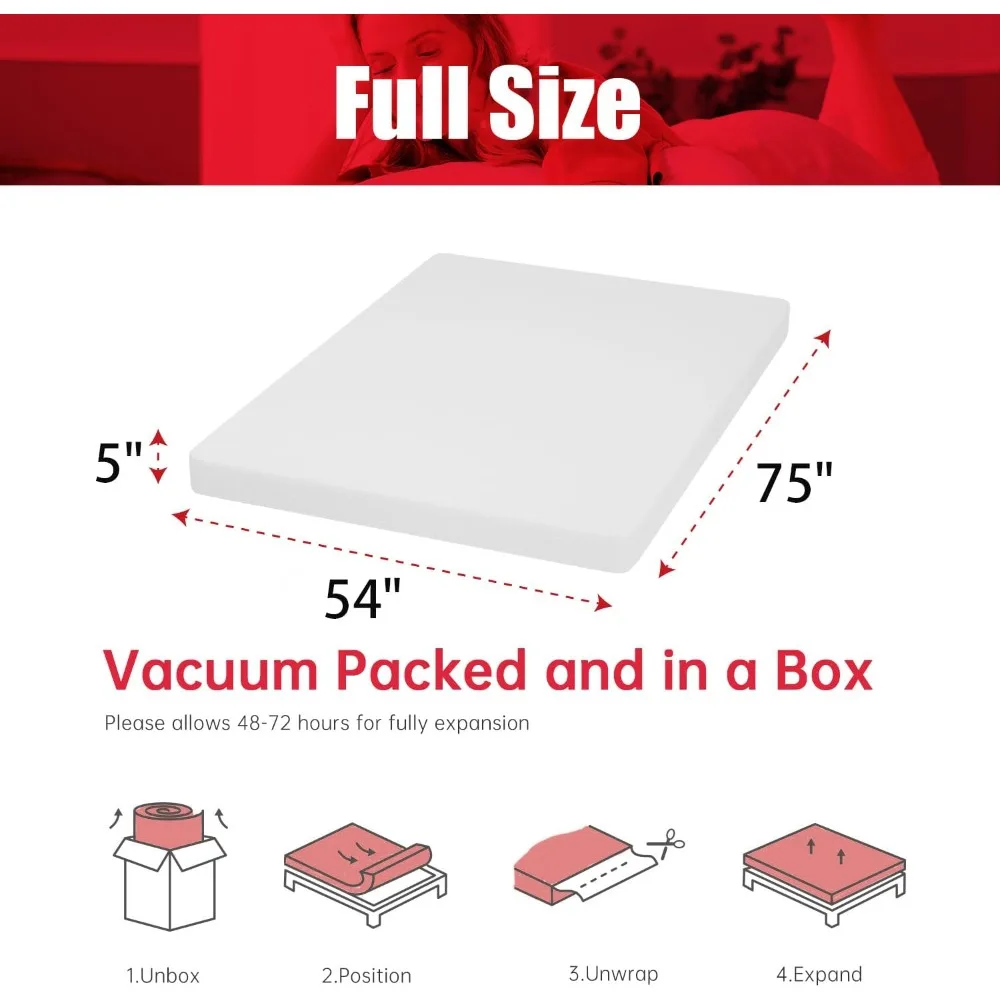 مرتبة إسفنجية ميموري فوم متوسطة الثابتة - الحجم الكامل، نوم رائع، تخفيف الضغط، غطاء مسامي، مثالي لراحة مريحة