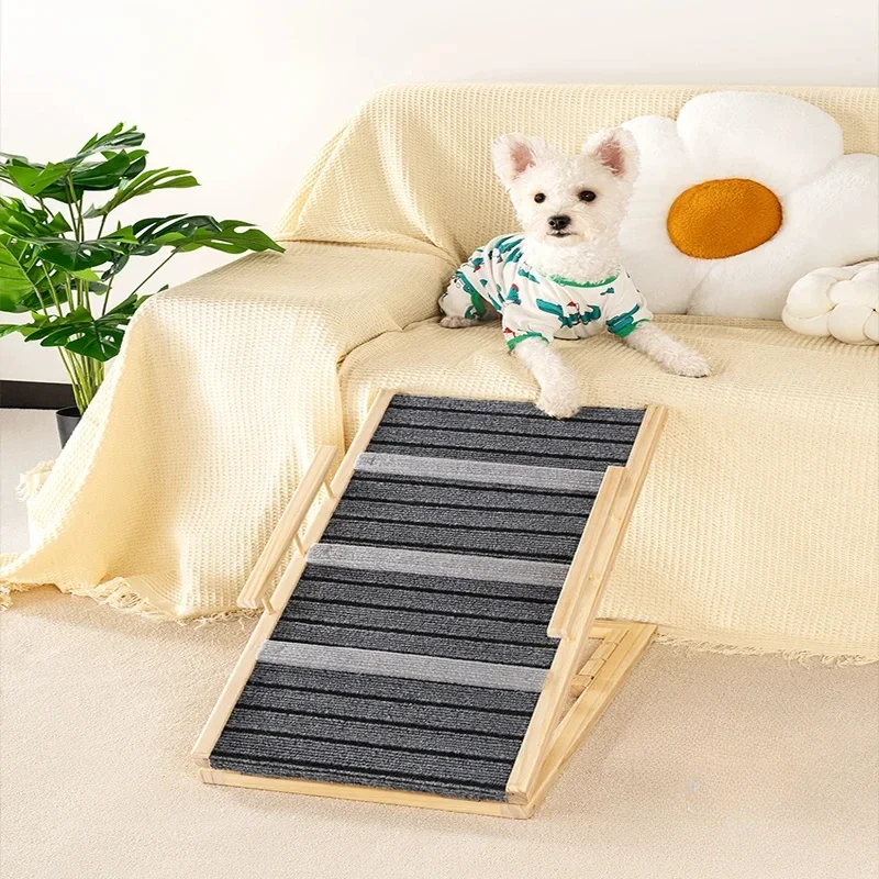 

Folding Dog Ramp Anti-Slip Adjustable Wooden Pet Ladder Removable for Small and Old Dogs Ideal for Climbing Stairs Sofa