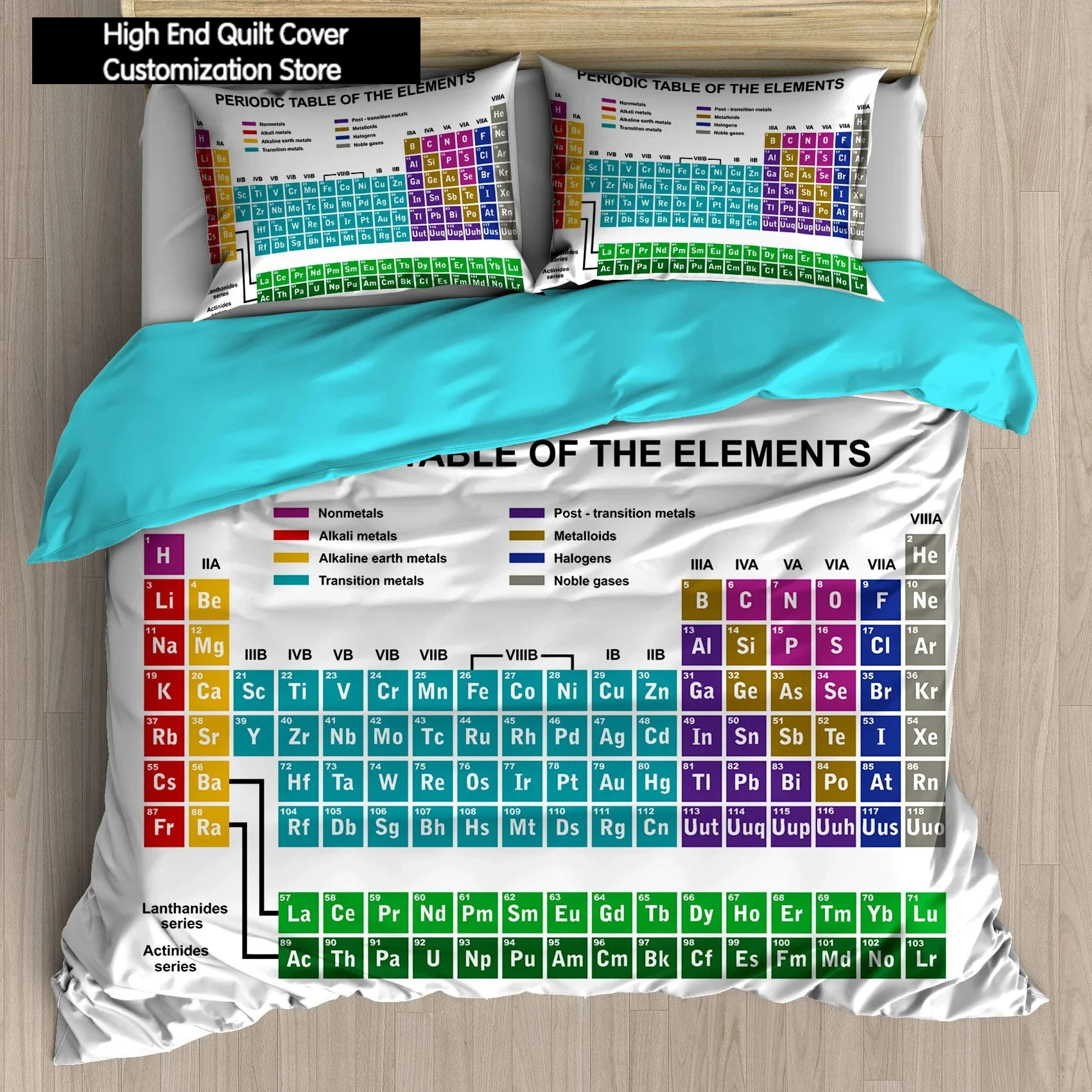 Periodic Table King Queen Duvet Cover Educational Science Chemistry Bedding Set for Students Teachers Element Table Quilt Cover