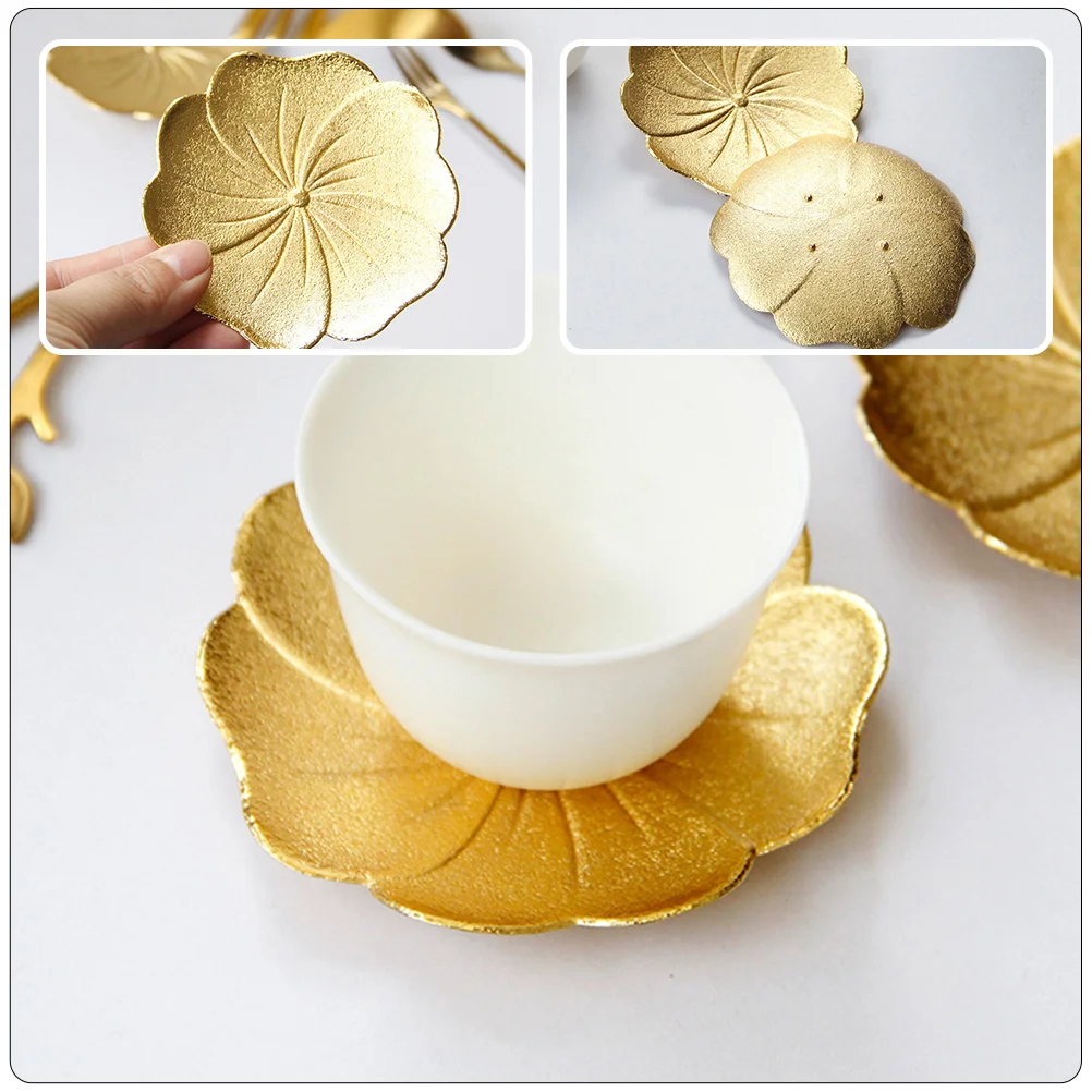 Coaster Embossed Design Teacup Cushion Coasters Mat Insulted Copper Lotus-leaf Golden Decorative