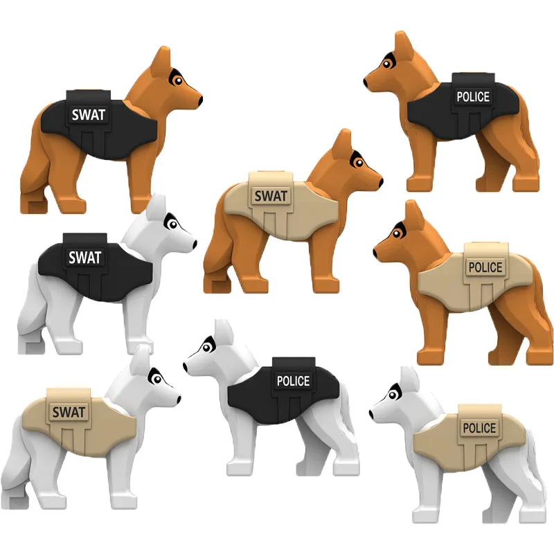 MOC Military Dog Building Blocks Soldier Figures Army Dogs Search Rescue Strap Vest Printed POLICE SWAT Animal Bricks Toys C418