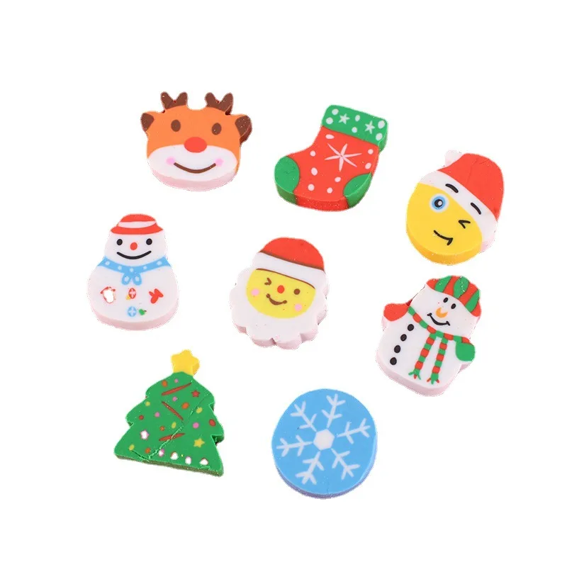 1~4Pc/ Per Pack Christmas Cartoon Gifts Children\'s Erasers Zipper Christmas Eraser Small Gift For Students Holiday Bonus Gifts