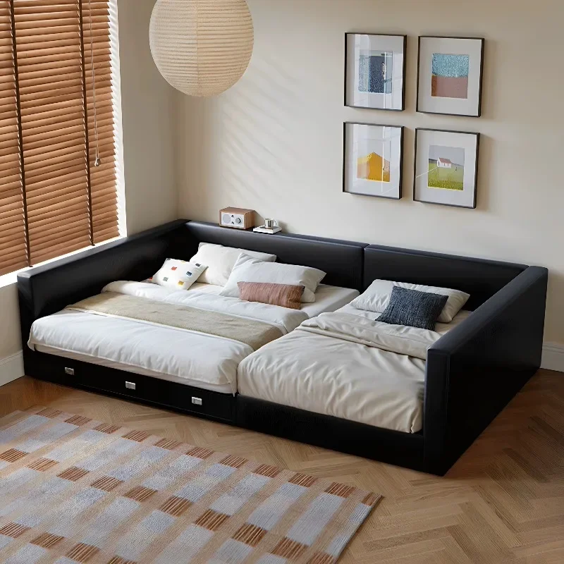 King Size Family Bed Headboard Luxury Floor Full Size Bed Frames Double Large Upholstered Children Home Bedroom Furniture