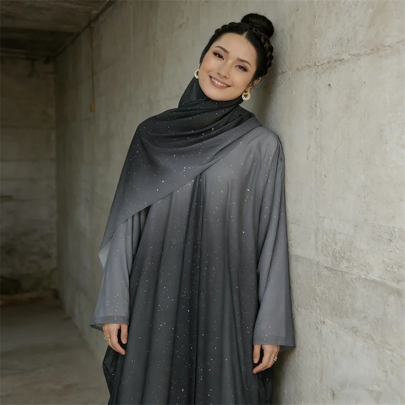 

Eid Gradient Abayas for Women Muslim Hijab Dress Dubai Kimono Cardigan Ramadan Morocco Kaftan Vestidos Kebaya Islam Jalabiya