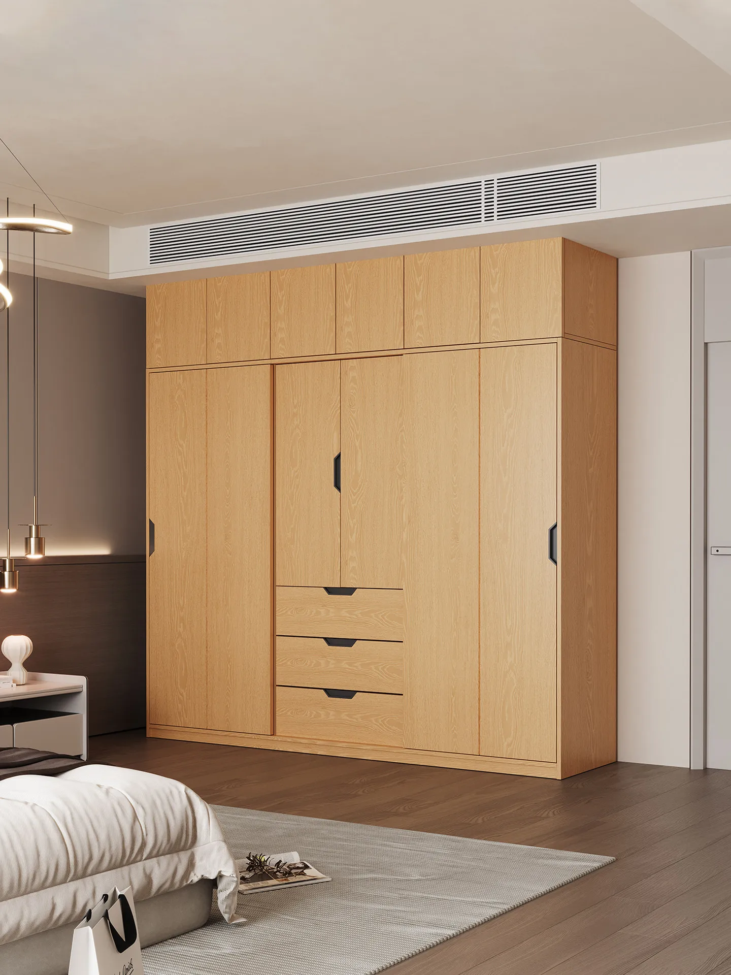 All-solid wood oak wardrobe sliding door, new custom natural wood-style cabinet for home bedroom, storage wardrobe for small