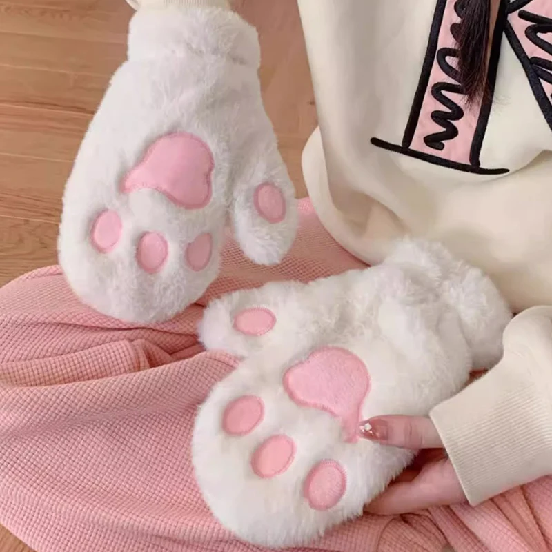 

Cute Women Cat Gloves Fashion Girls Cat Claw Paw Plush Mittens Warm Soft Plush Short Fingerless Full Finger Winter Gloves Gifts